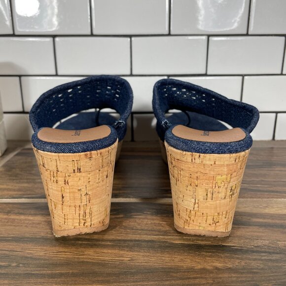 BareTraps Bethie Womens Size 7.5 Shoes Blue Denim Toe Loop Platform Wedge Sandal - Picture 4 of 12